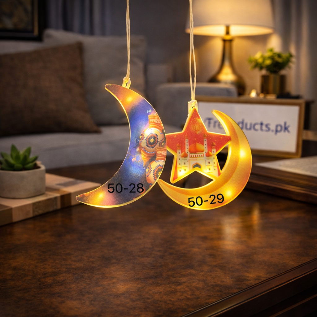 Single LED Moon Hanging Light – Warm Glow Crescent Moon for Ramadan & Eid Decor (each)