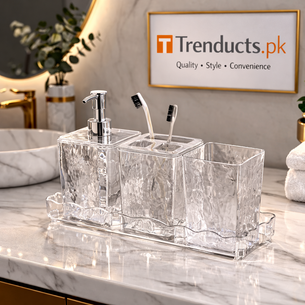 Modern Bathroom Accessory Set – Elegant Vanity Organizer