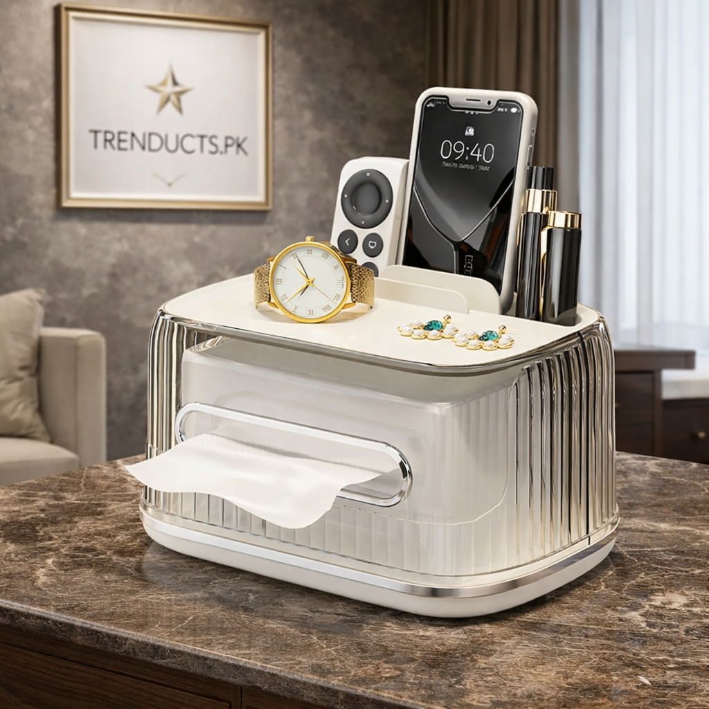 Multifunctional Tissue Box Organizer – Integrated Desktop Holder & Remote Caddy