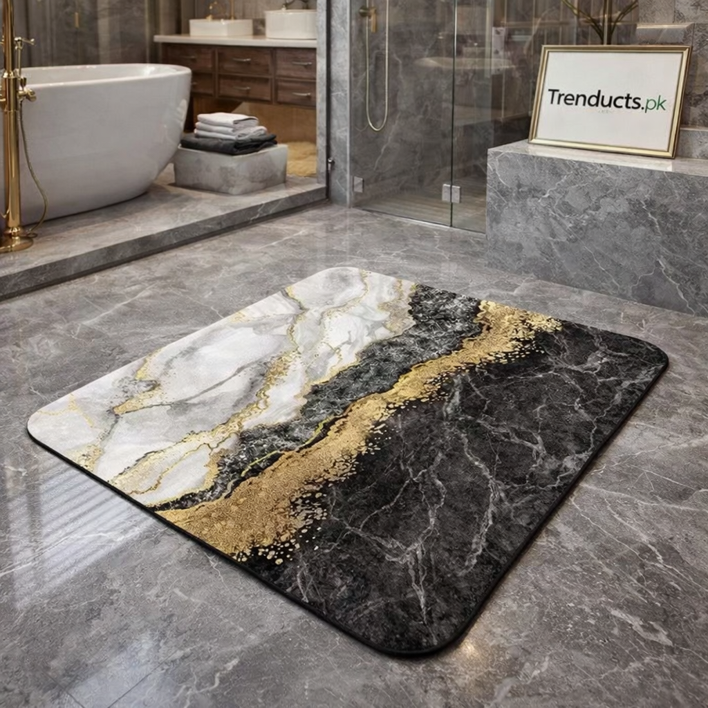 Modern Square-Edge Quick-Dry Bathroom Mat – Super Absorbent Anti-Slip Floor Rug