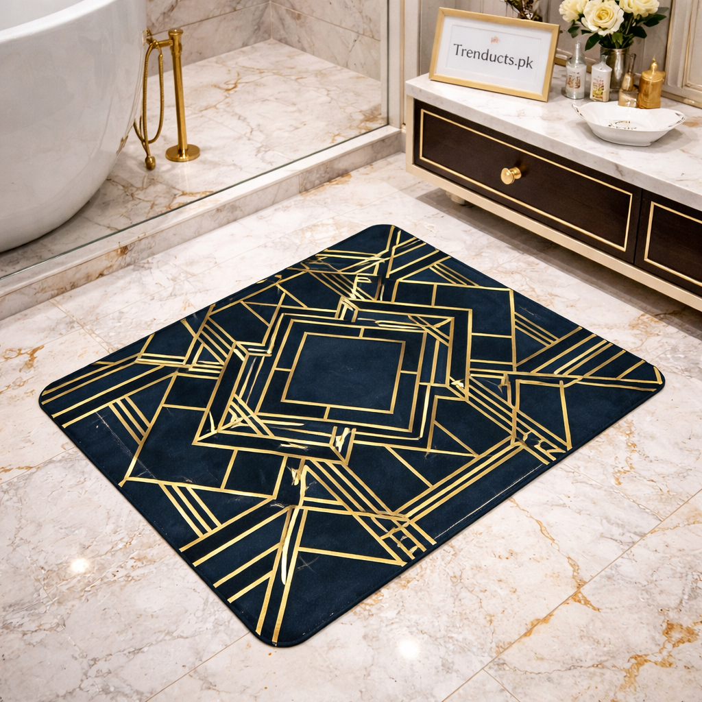 Modern Square-Edge Quick-Dry Bathroom Mat – Super Absorbent Anti-Slip Floor Rug