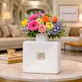 Modern Abstract White Square Vase – Minimalist Decor Accent