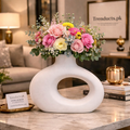 Ceramic White Round Ribbed Ring Vase