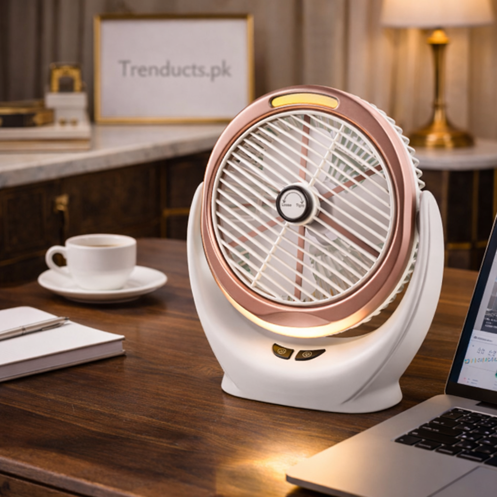 Rechargeable Desktop Fan with COB Light – Portable Cooling Gear