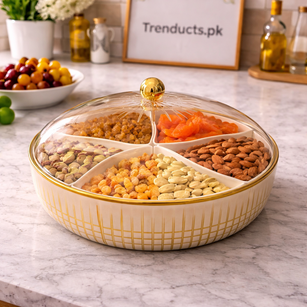 Royal Petal 5-Section Dry Fruit Platter – Elegant Serving Dish