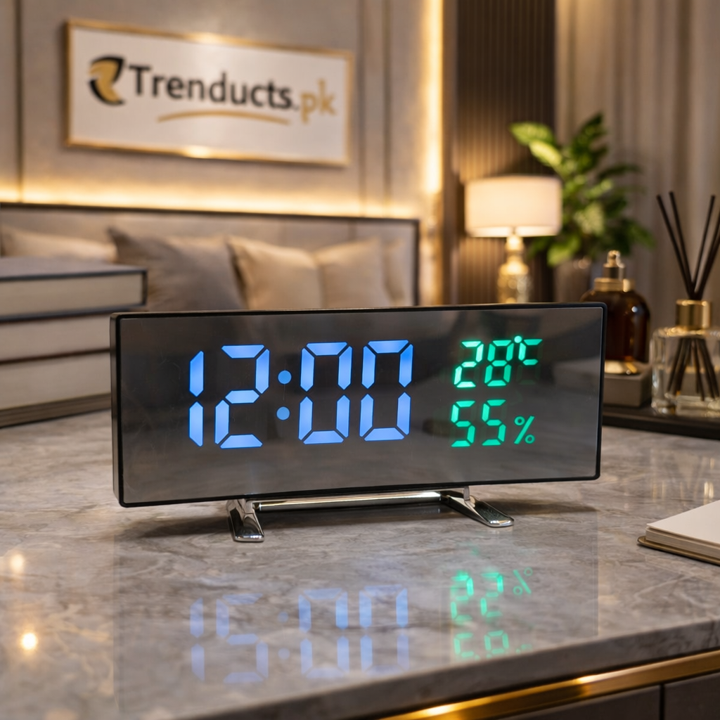 Curved LED Table Clock with Weather Insights