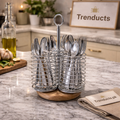 360° Revolving Stainless Steel Spoon Holder – Multi-Slot Cutlery Organizer