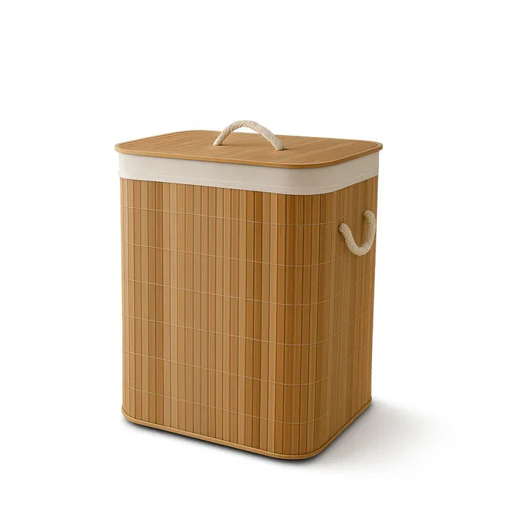 Luxury Bamboo Laundry Basket with Lid & Rope Handles
