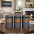 3Pc Rustic Grey Canister Set – Vintage Metal Kitchen Storage Jars