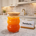 Aesthetic Triple Bubble Iced Tea Glass with Bamboo Lid