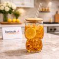 Aesthetic Bubble Iced Tea Glass with Bamboo Lid