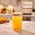 Aesthetic Faceted Iced Tea Glass with Bamboo Lid