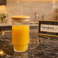 Aesthetic Ribbed Iced Tea & Coffee Glass with Bamboo Lid