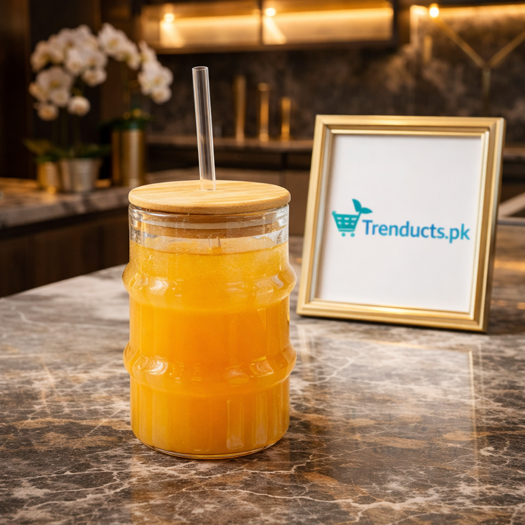 Aesthetic Iced Tea Glass with Bamboo Lid & Straw