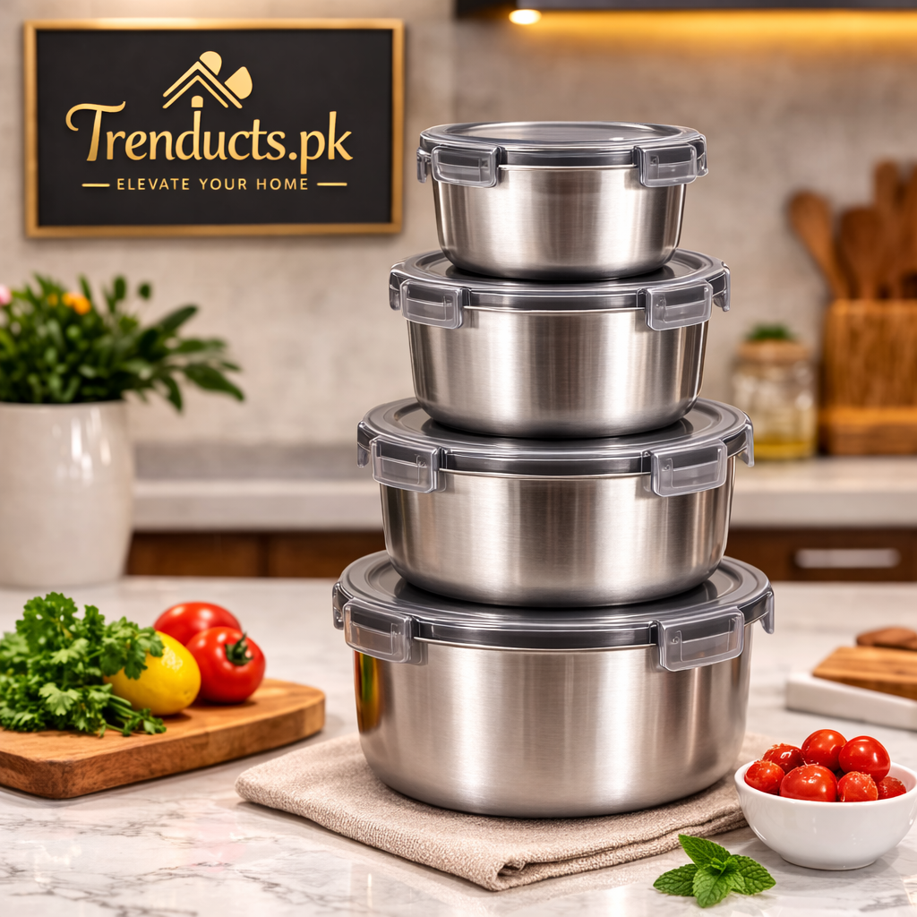 Premium 4-Piece Stainless Steel Container Set with Airtight Lids