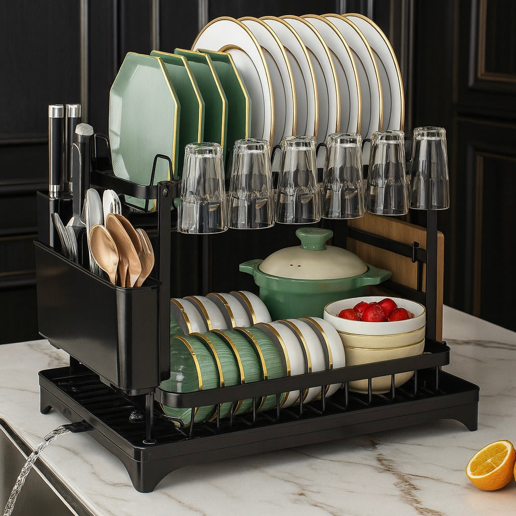 2 Tier Dish Drying Rack with Utensil Holder (Random Color)