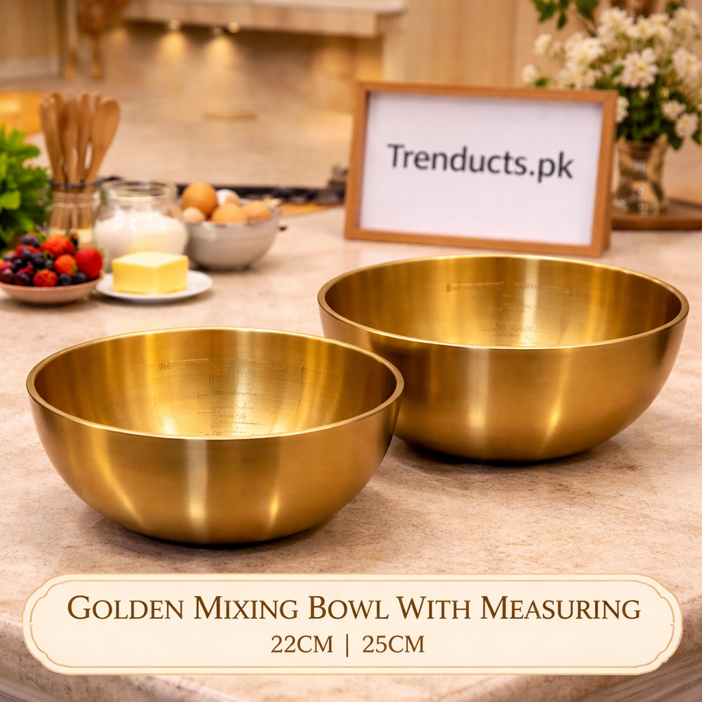 Premium Golden Mixing Bowl with Internal Measurements