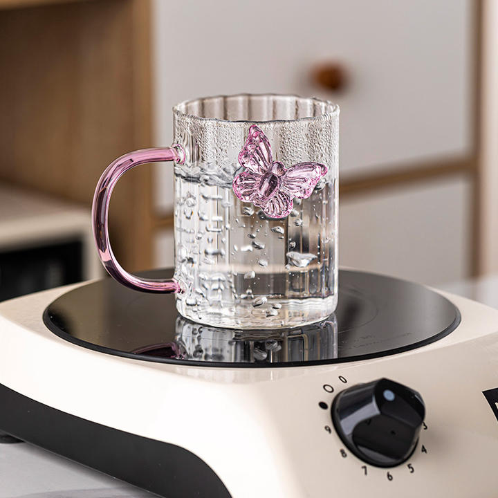 Luxury 3D Butterfly Striped Glass Mug - Creative Colored Handle Tea & Coffee Cup