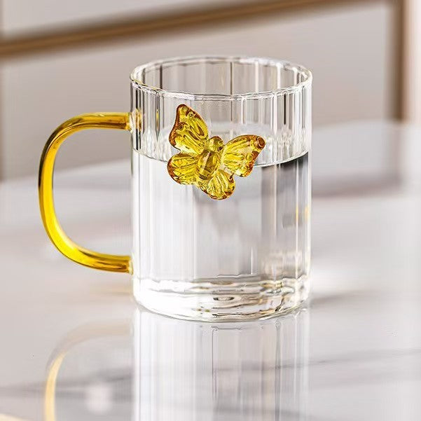 Luxury 3D Butterfly Striped Glass Mug - Creative Colored Handle Tea & Coffee Cup