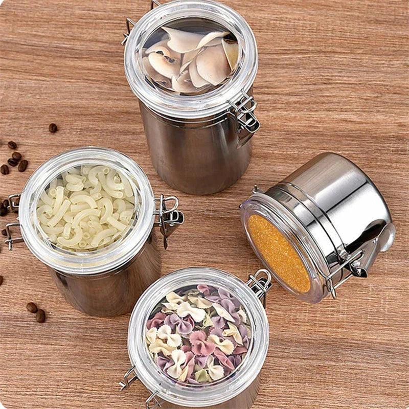 Stainless Steel Sealed Tank Food Coffee Beans Snack Storage Cans Tea Leaf Container Organizer Kitchen Accessories