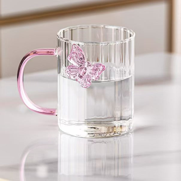Luxury 3D Butterfly Striped Glass Mug - Creative Colored Handle Tea & Coffee Cup