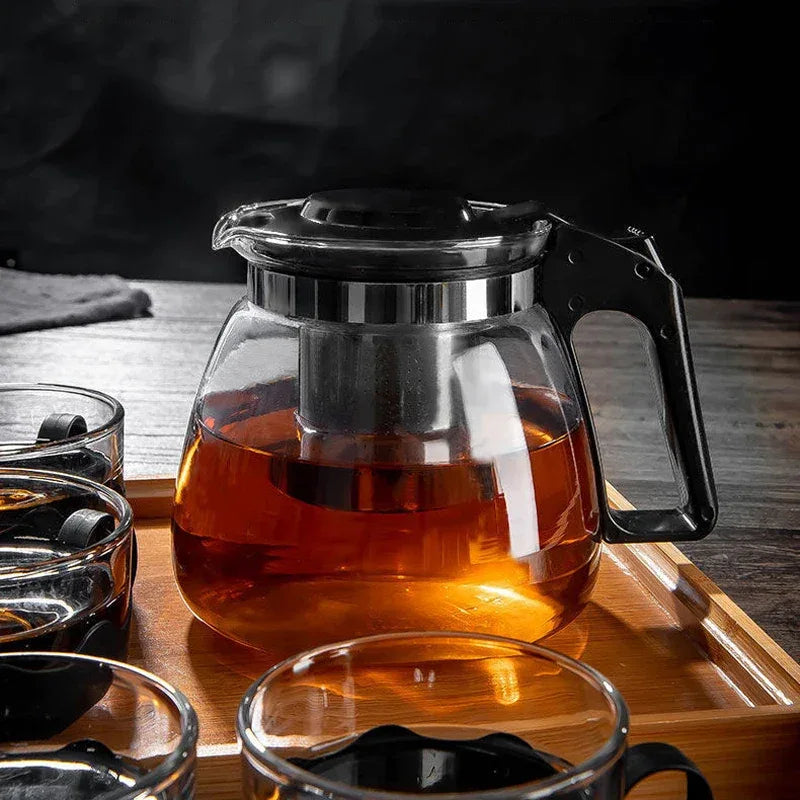 Heat Resistant Glass Teapot Set – 900ml Kettle with Stainless Steel Filter & 3 Cups