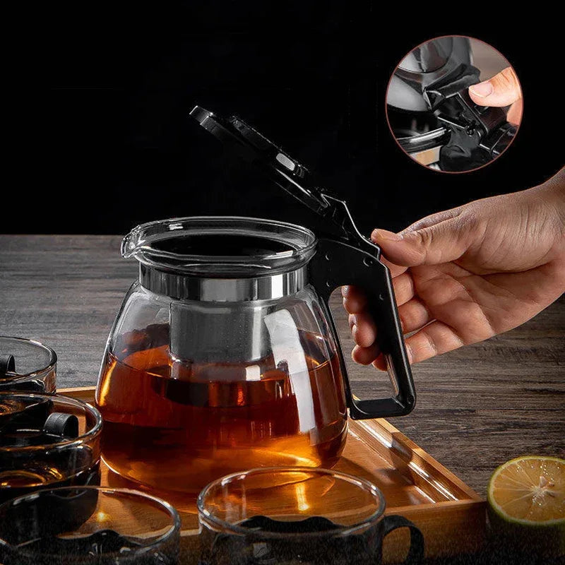 Heat Resistant Glass Teapot Set – 900ml Kettle with Stainless Steel Filter & 3 Cups
