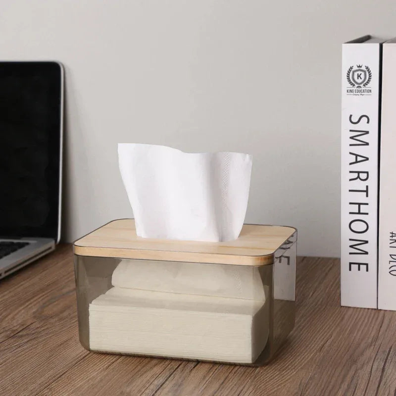 Wooden cover U-shaped wide mouth tissue box living room transparent simple desktop drawer household tissue case storage box