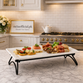 14-Inch Rectangular Ceramic Platter with Wrought Iron Stand