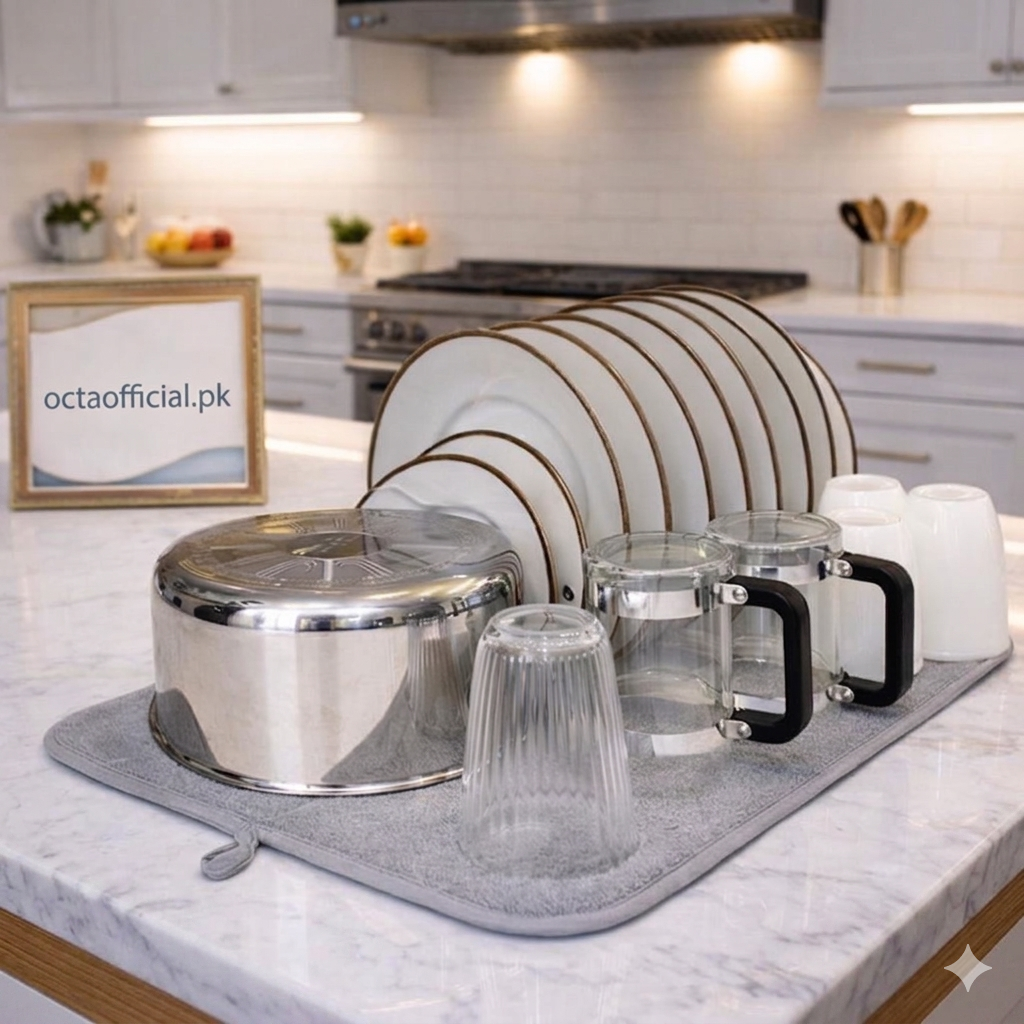 2-in-1 Dish Drying Mat & Rack | Ultra-Absorbent Kitchen Draining Pad