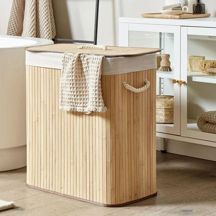 Luxury Bamboo Laundry Basket with Lid & Rope Handles
