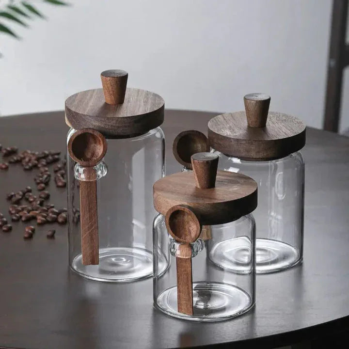 Wooden Knob Glass Jar with Spoon – Kitchen Storage