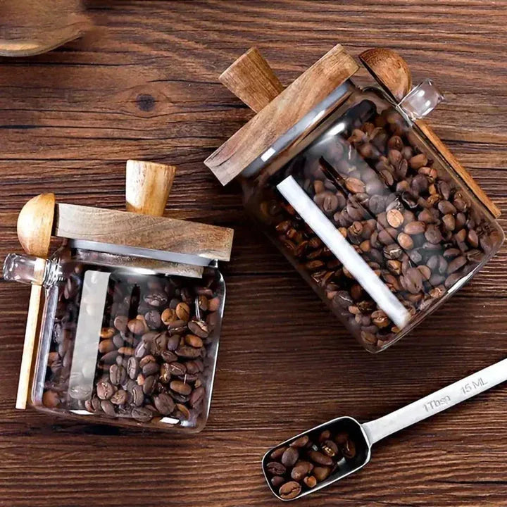 Wooden Knob Glass Jar with Spoon – Kitchen Storage