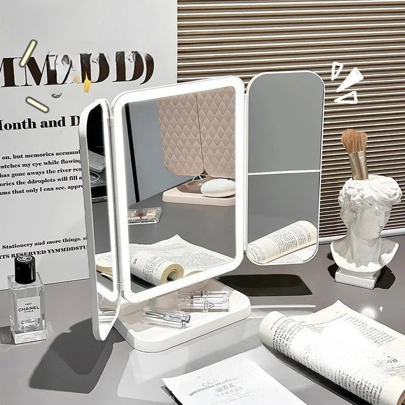 Dual Door 3-Fold LED Makeup Mirror - Touch Control 360° Rotating Vanity Mirror