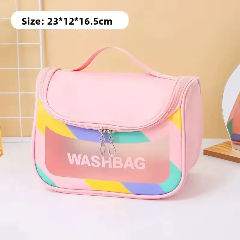 Aesthetic Transparent PU Makeup Bag – Large Waterproof Travel Washbag