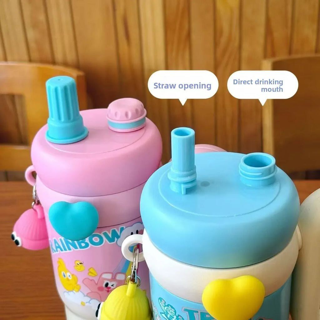 Large Cartoon Straw Cup – Insulated Water Bottle (Random Color)