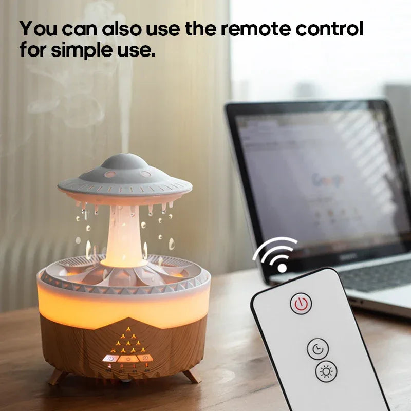 Premium Rain Drop Humidifier – LED Flame Mist Aroma Diffuser
