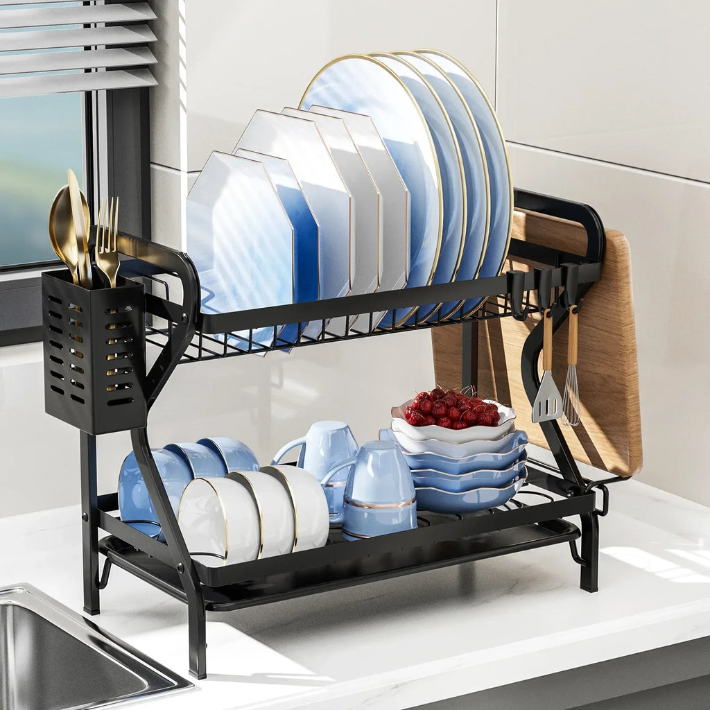 Premium 2-Tier Dish Drying Rack with Drainboard