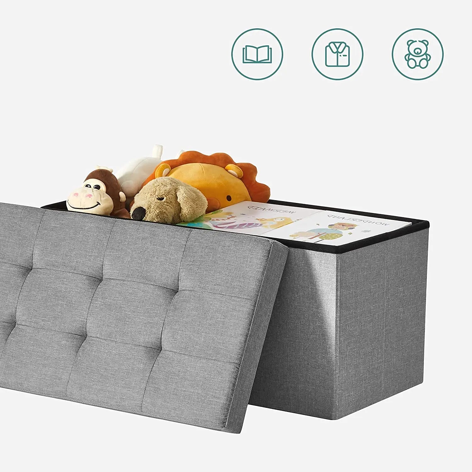 Large Capacity Storage Box - Padded Cushion Bench & Shoe Stool