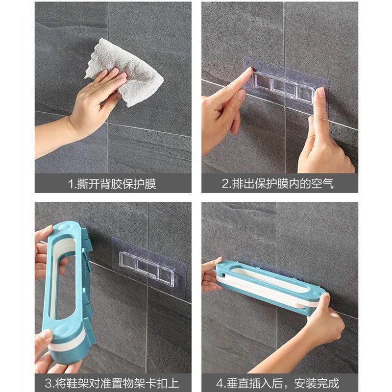 3-in-1 Wall Mounted Slipper Rack – No-Drill Bathroom Shoe & Towel Holder