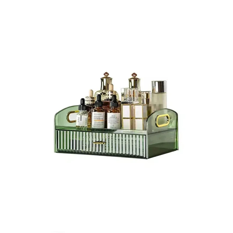 Clear Makeup Organizer with Drawers & Portable Handle