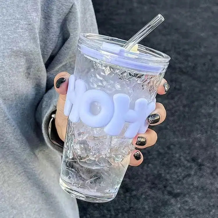 OHO Glass Tumbler with Straw – Cute Reusable Cup (Random color)