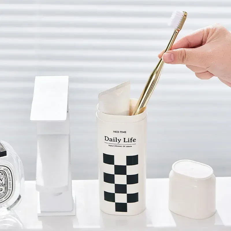 Portable Travel Toothbrush Storage Box – With Cup & Cover