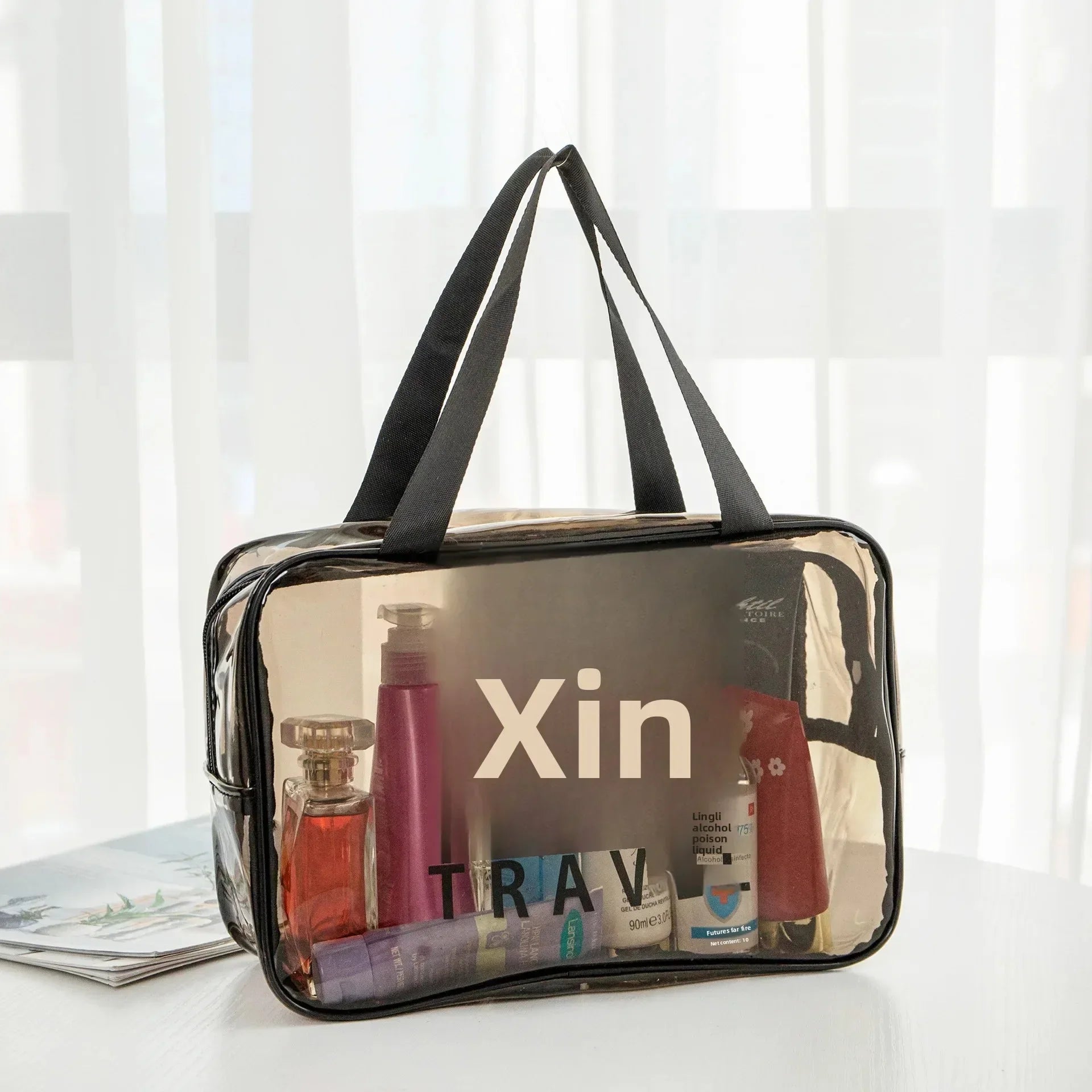 Pack of 3 Large PVC Transparent Cosmetic Bag – Waterproof Handheld Makeup Pouch