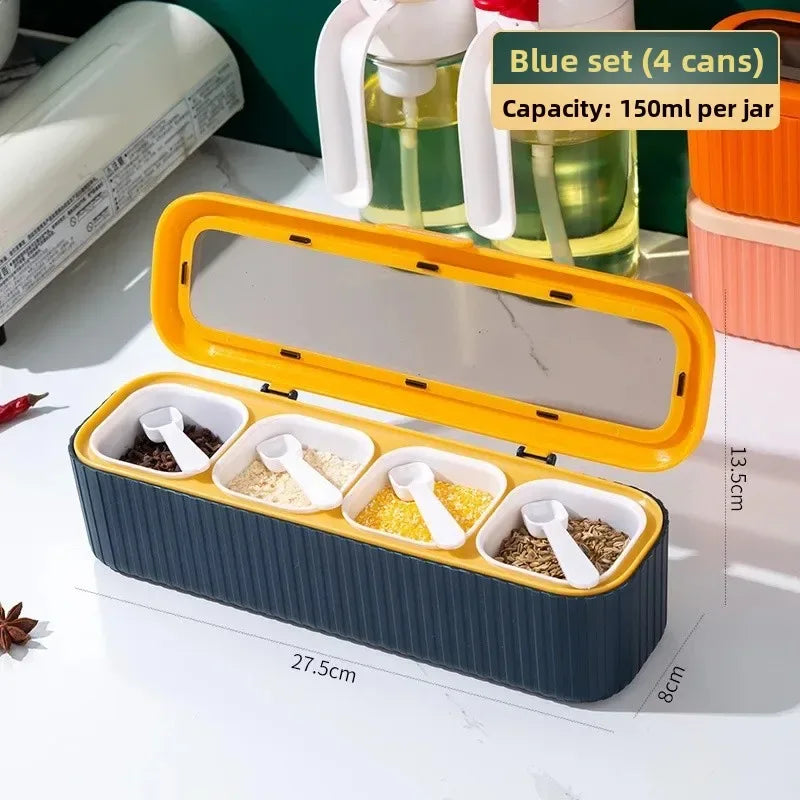 4-Grid Sealed Spice Box Set – Kitchen Seasoning Storage Container (Random color)
