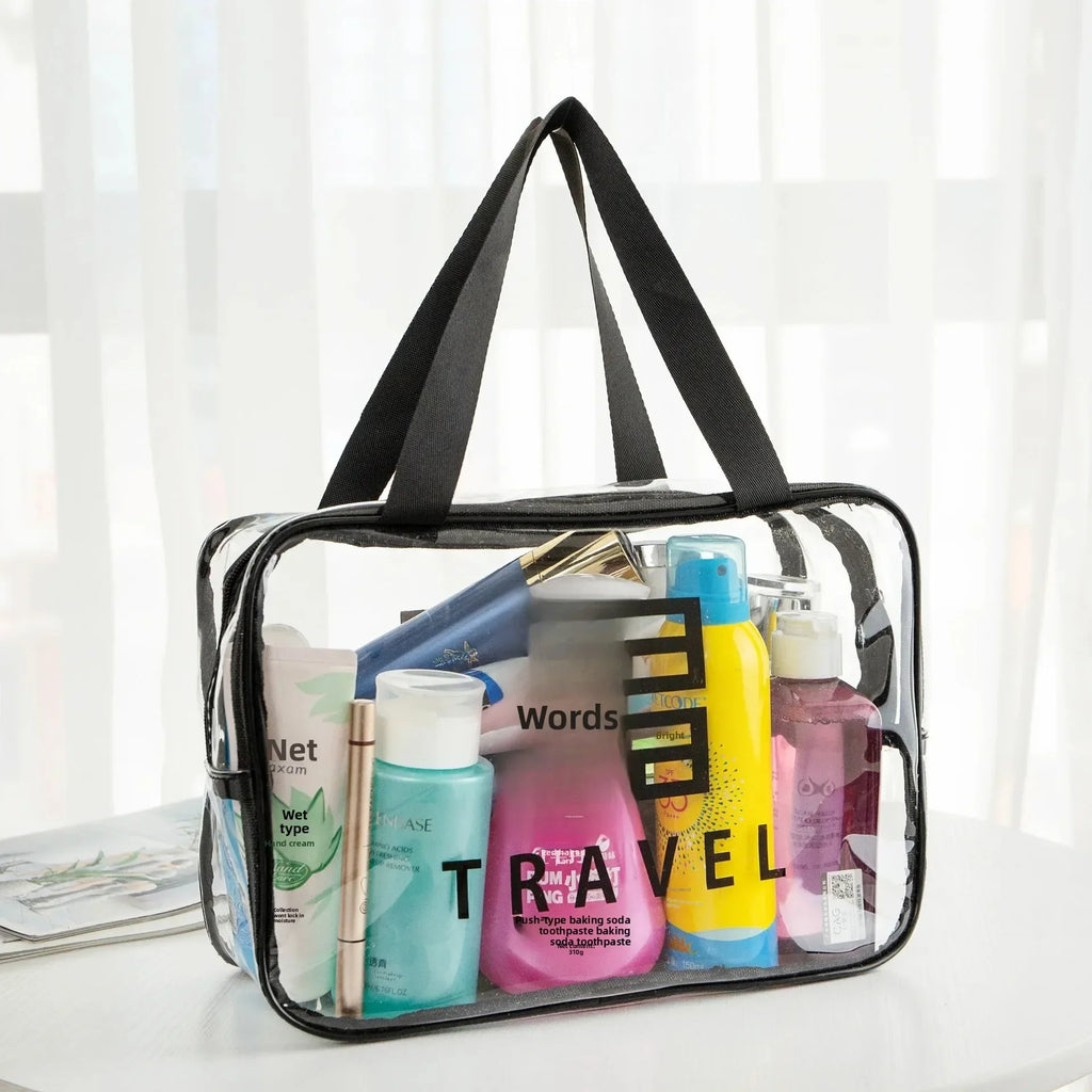 Pack of 3 Large PVC Transparent Cosmetic Bag – Waterproof Handheld Makeup Pouch