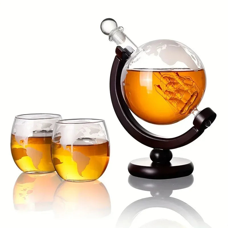 Globe Juice Dispenser with 4 Glasses & Wooden Rack