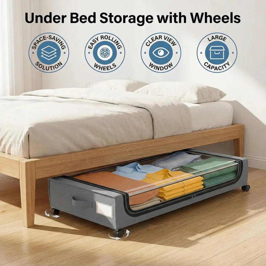 Under Bed Storage Box with Wheels – Pull-Out Space Saving Organizer