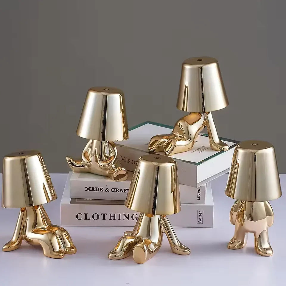 Metallic Lazy Man Character Lamp – Creative Bedside & Desk Light (Rando Design)