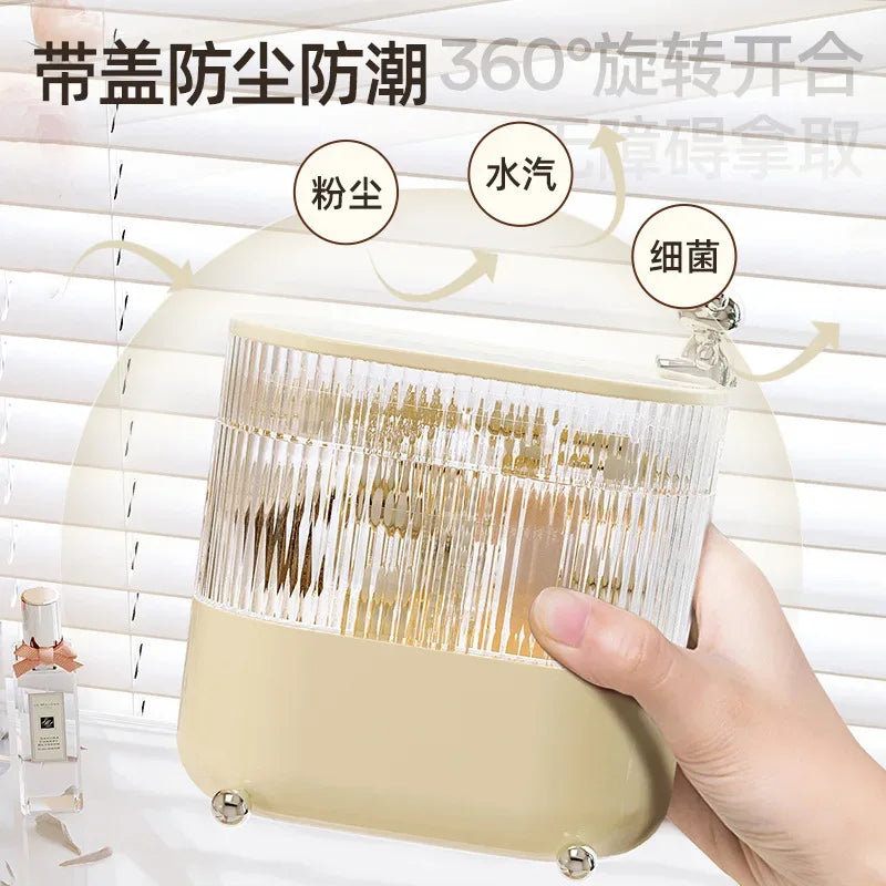 Light Luxury Rotating Storage Box – Dust-Proof Desktop Organizer for Jewelry & Cosmetics